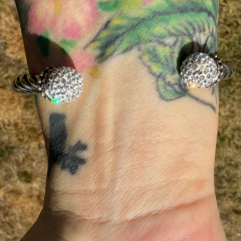 Sterling Silver Twist Cable Cuff Bracelet 925 SU CH Clear CZ Sparkly Stones Y2K - Picture 6 of 7